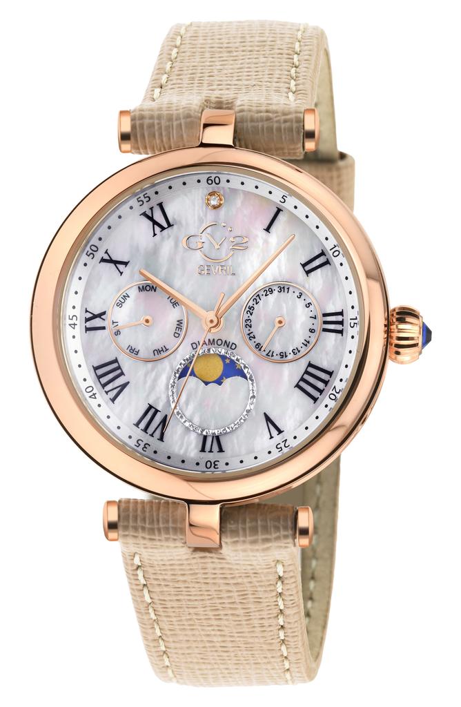 GV2 Florence Mother of Pearl Dial Diamond Leather Strap Watch, 36mm - 0.009ct.