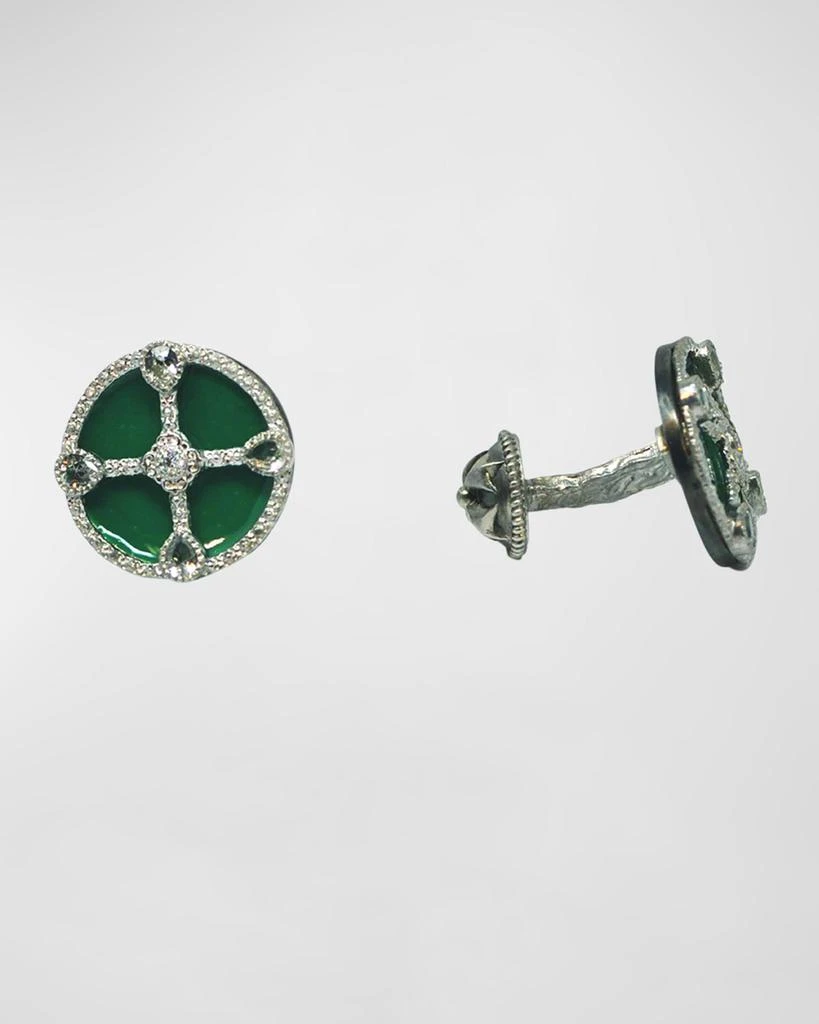 Armenta Men's Diamond and White Sapphire Enamel Cufflinks 1