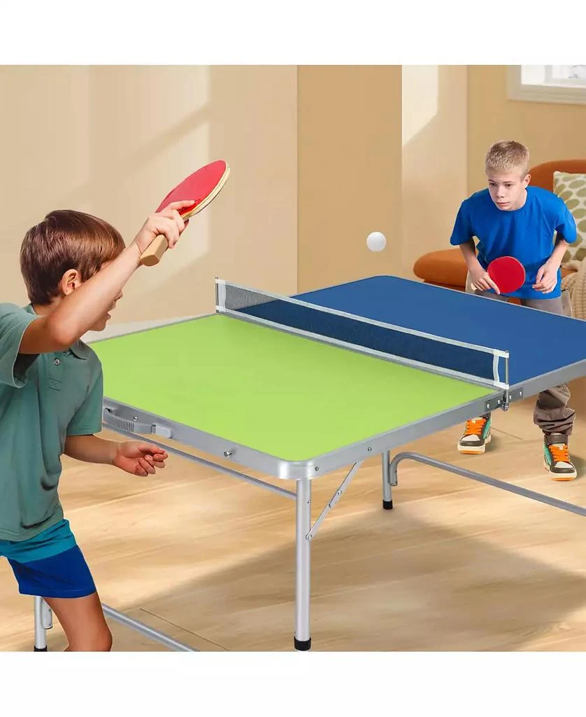 KUYOTQ Foldable Ping Pong Table Game Set Mini Table Tennis Table with Adjustable Height 2