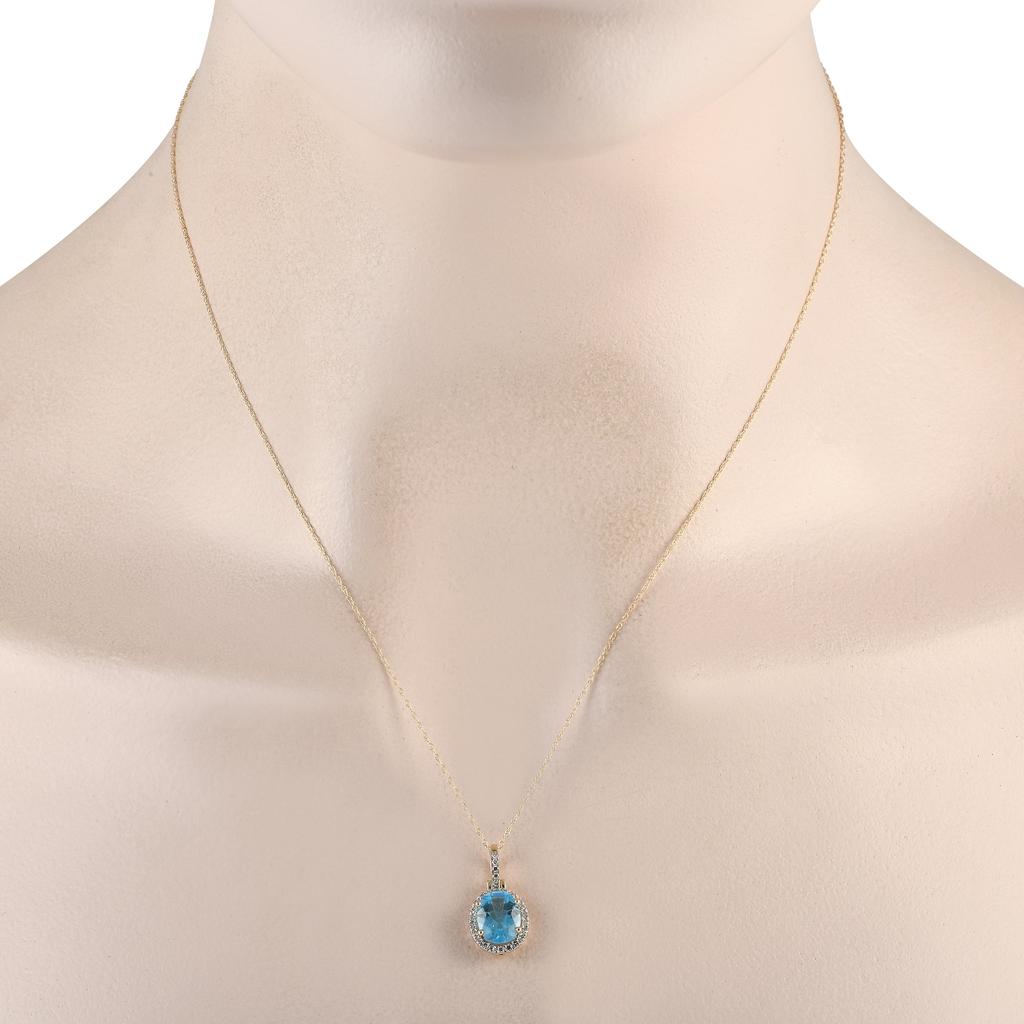 Non Branded 14K Yellow Gold 0.13ct Diamond and Blue Topaz Oval Pendant PD4-15500YTB