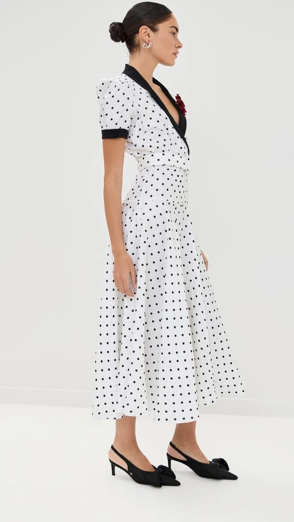 Rodarte White And Black Polka Dot Silk Twill Dress With Belt And Flower 3