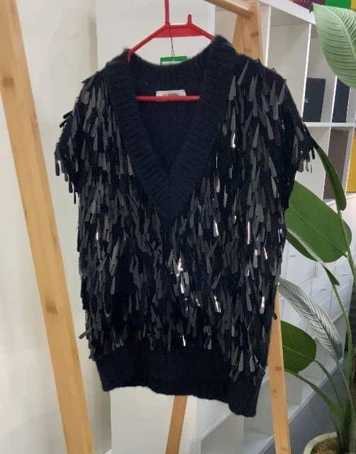 Valentino Valentino Black Sequin Embellished Wool Sweater Vest S 2