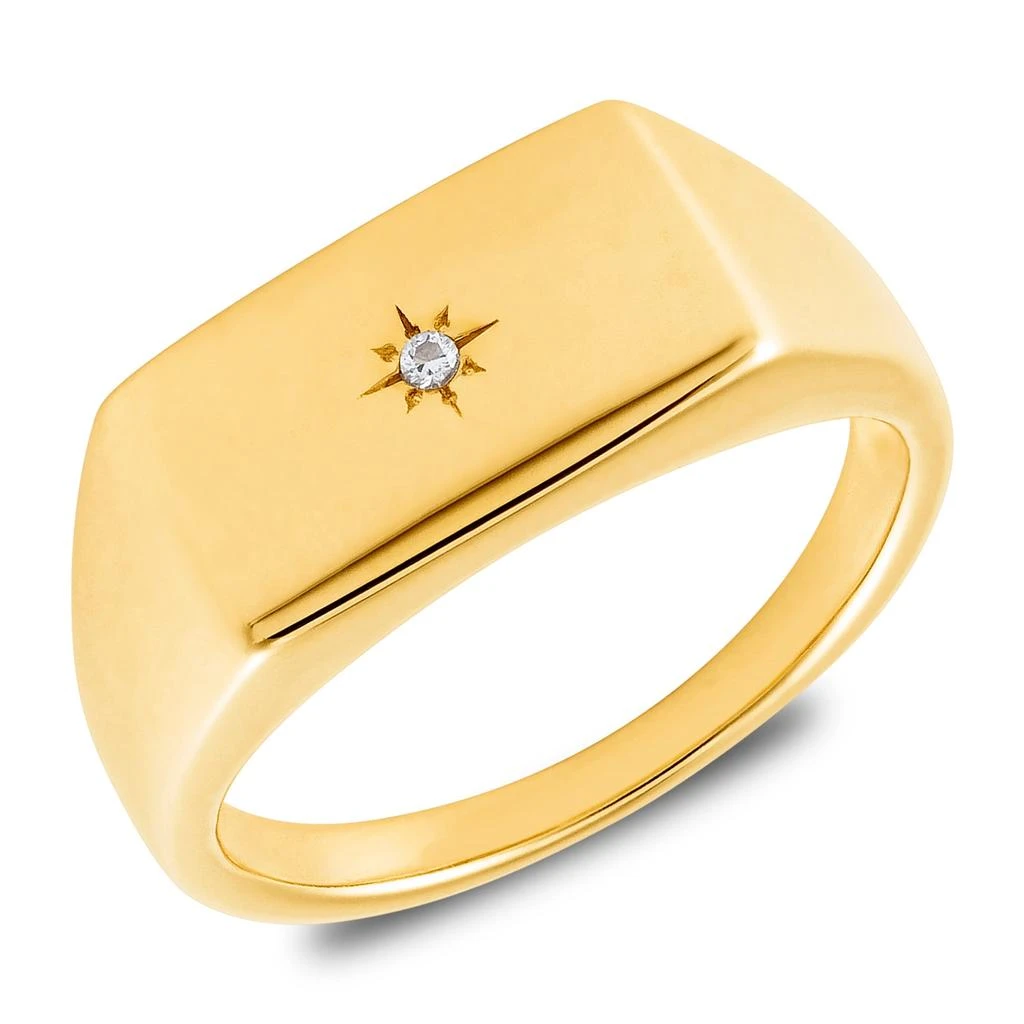 MaxColor 18K Gold Plated Star Vermeil Lab Grown Diamond Signet Ring
