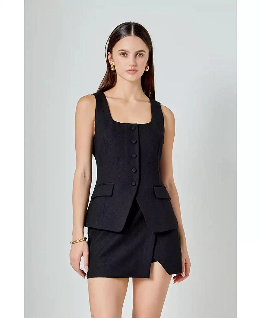 Endless Rose Women's Tweed Buttoned Scoop Neck Vest 2