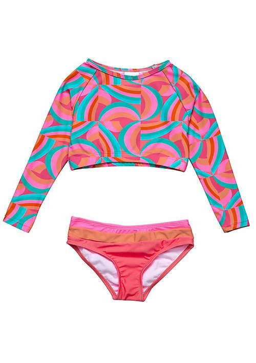 Snapper Rock Geo Melon Sustainable Crop LS Rash Top Set