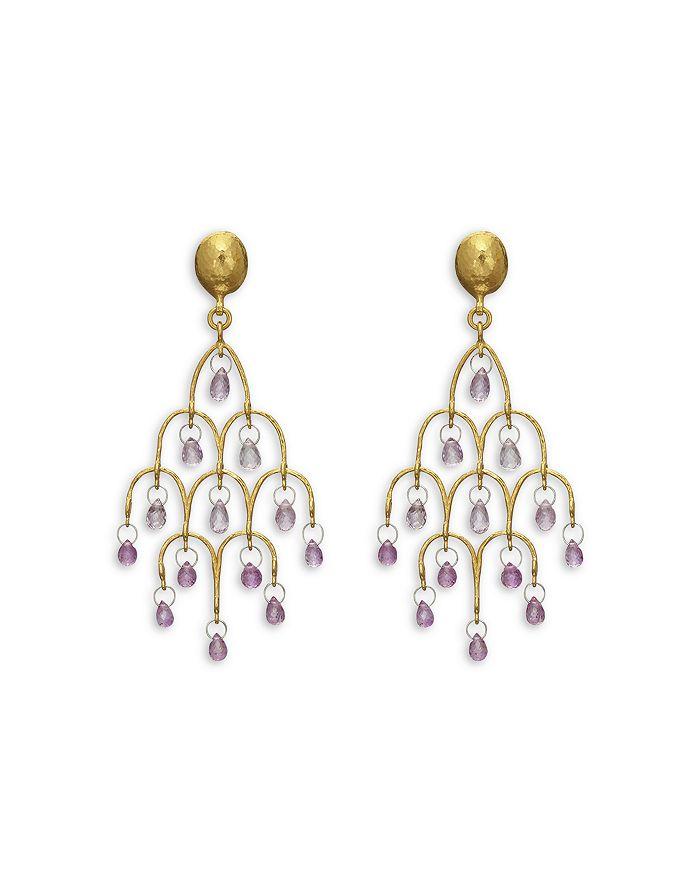 Gurhan 22K Gold Pink Sapphire Briolette Chandelier Earrings