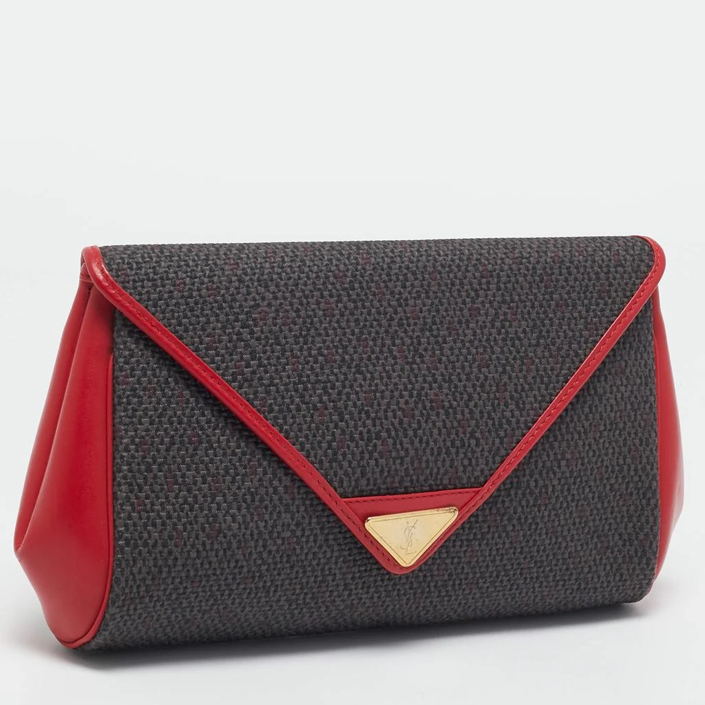 Yves Saint Laurent Yves Saint Laurent Grey/Red Coated Canvas and Leather Vintage Clutch 3