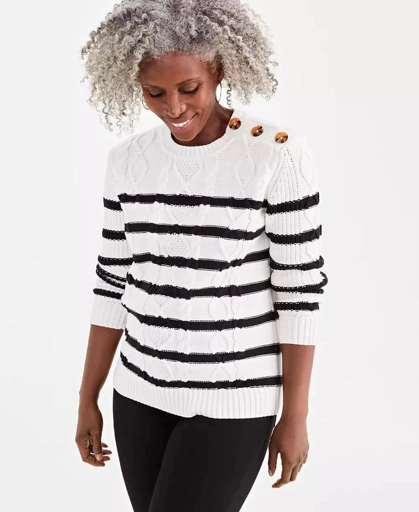 Style & Co Women's Striped Cable-Knit Button-Shoulder Sweater, Created for Macy's 1