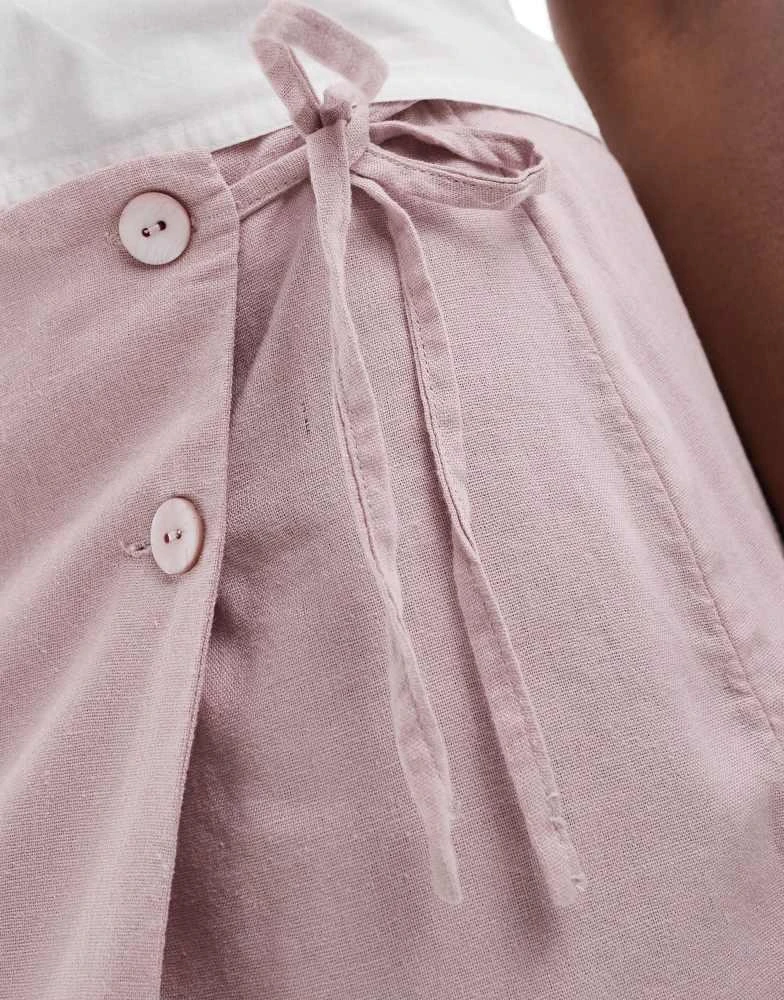ONLY ONLY linen mix asymmetric mini skirt in pink 3