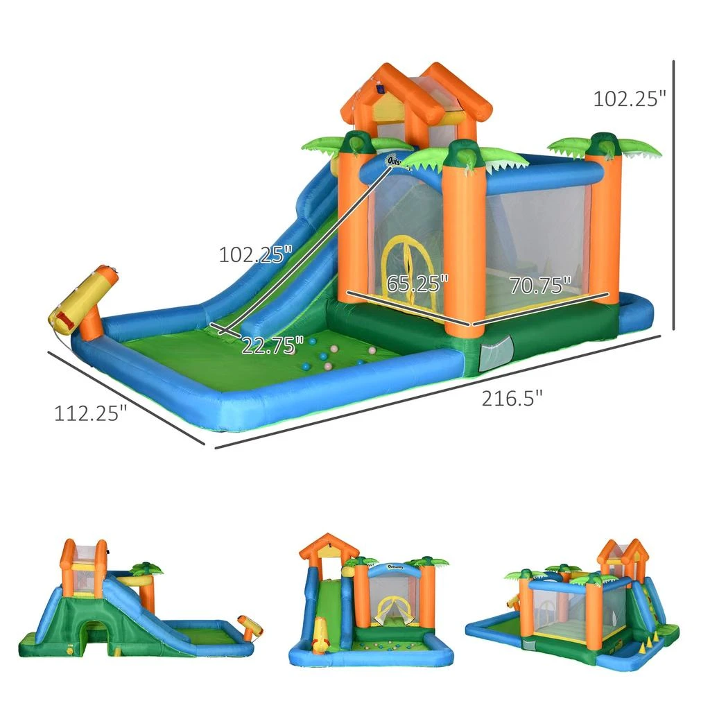 Streamdale Furniture Streamdale 6-in-1 Tropical Inflatable Water Slide Summer Theme Jumping Castle Includes Floating Ball Slide Trampoline Pool Cannon Climbing Wall with Carry Bag 5