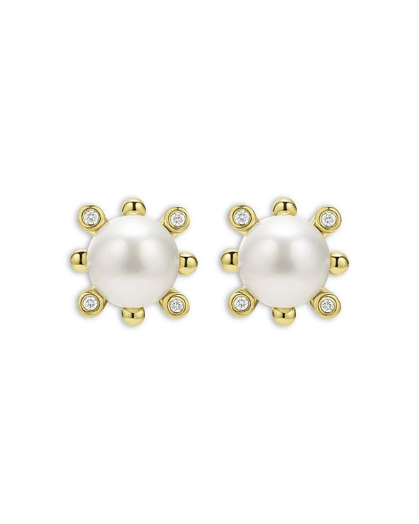 LAGOS 18K Yellow Gold Luna Cultured Pearl & Diamond Fleur Stud Earrings 4