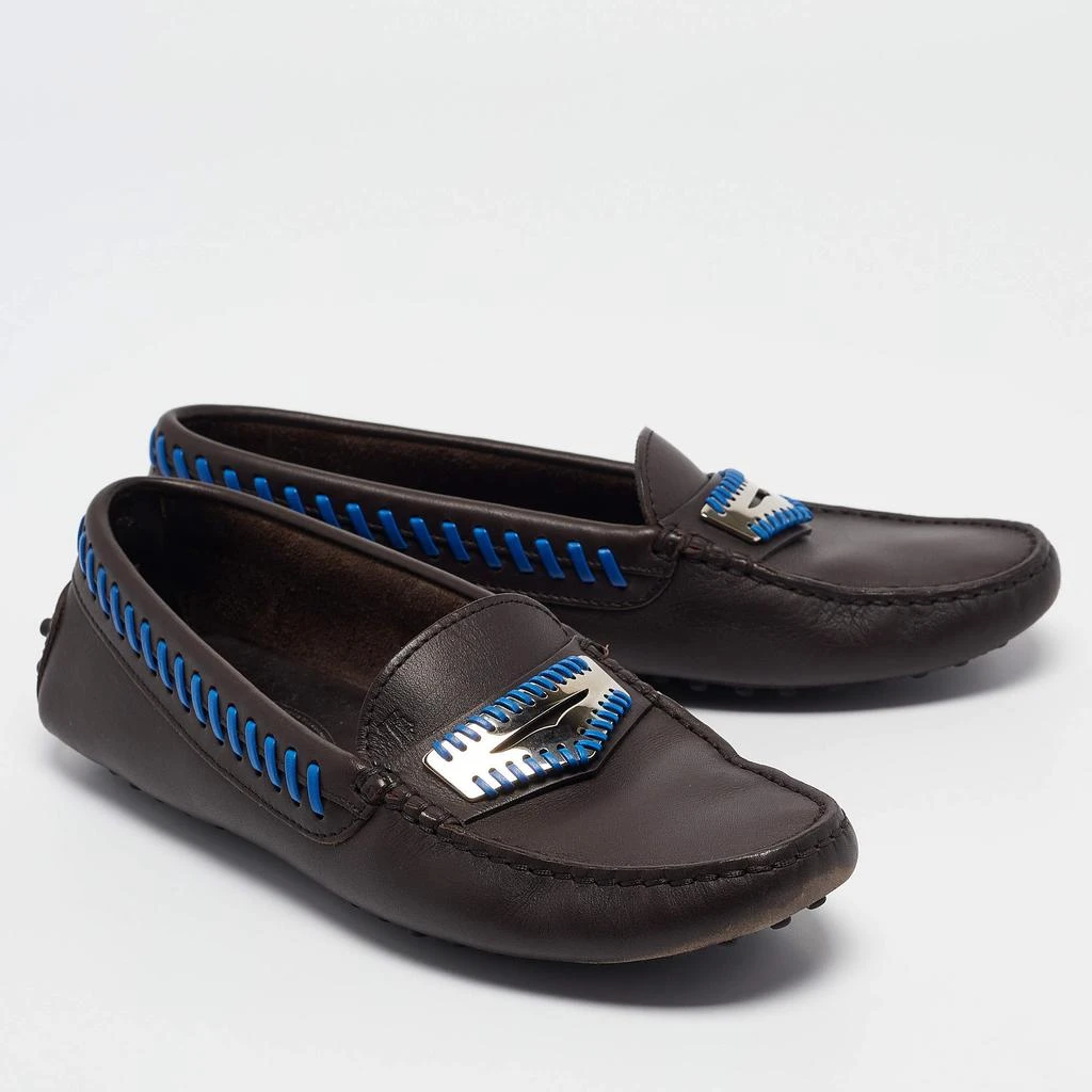 Tod's Tod's Dark Brown Leather Whip Stitch Trim Detail Penny Loafers Size 37 4