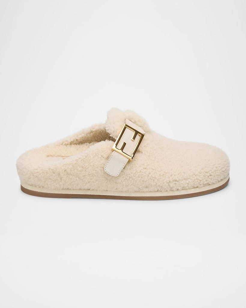 Fendi Shearling Buckle Sabot Mules 1