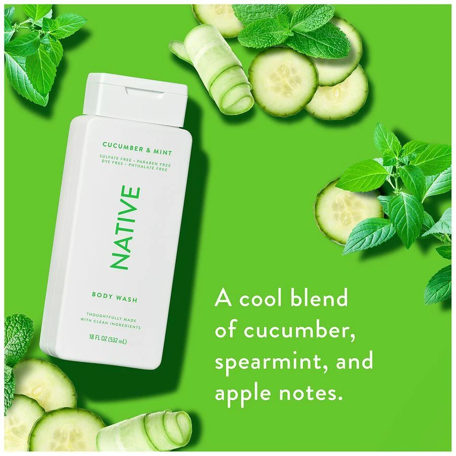 Native Body Wash, Sulfate Free, for Women and Men Cucumber & Mint 5