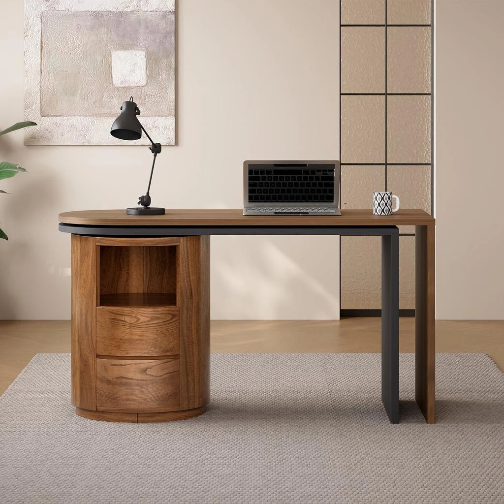 Streamdale Furniture Streamdale 59" L-Shaped Walnut Desk with Storage 2