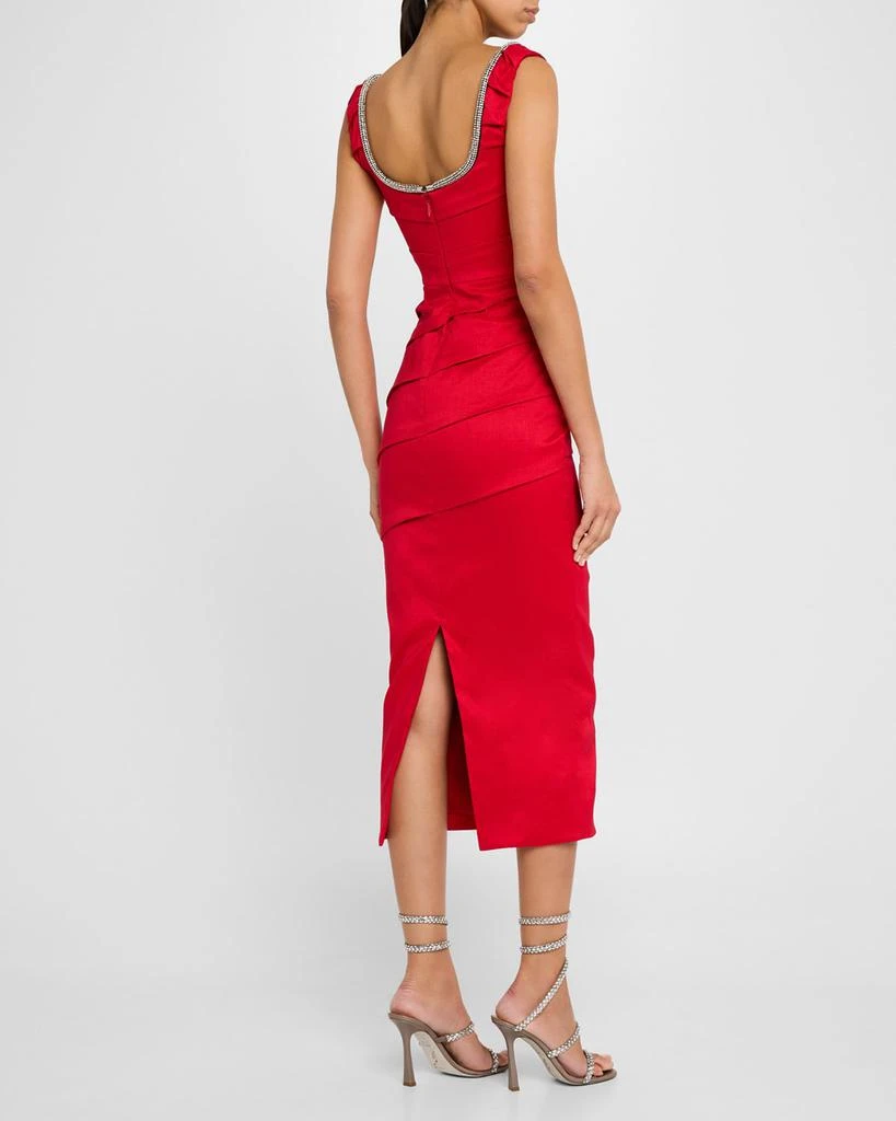 RACHEL GILBERT Onyx Crystal Sleeveless Draped Midi Dress 3