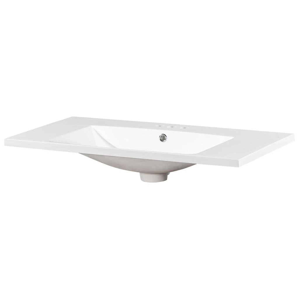 Streamdale Furniture Streamdale 36" Single Bathroom Basin Sink, Vanity Top Only, 3-Faucet Holes, Resin 3