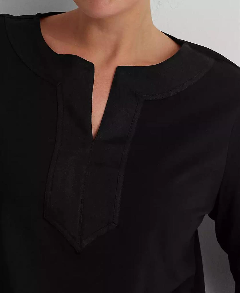 Ralph Lauren Women's Plus Size Split-Neck Three-Quarter Sleeve Cotton Tunic 3