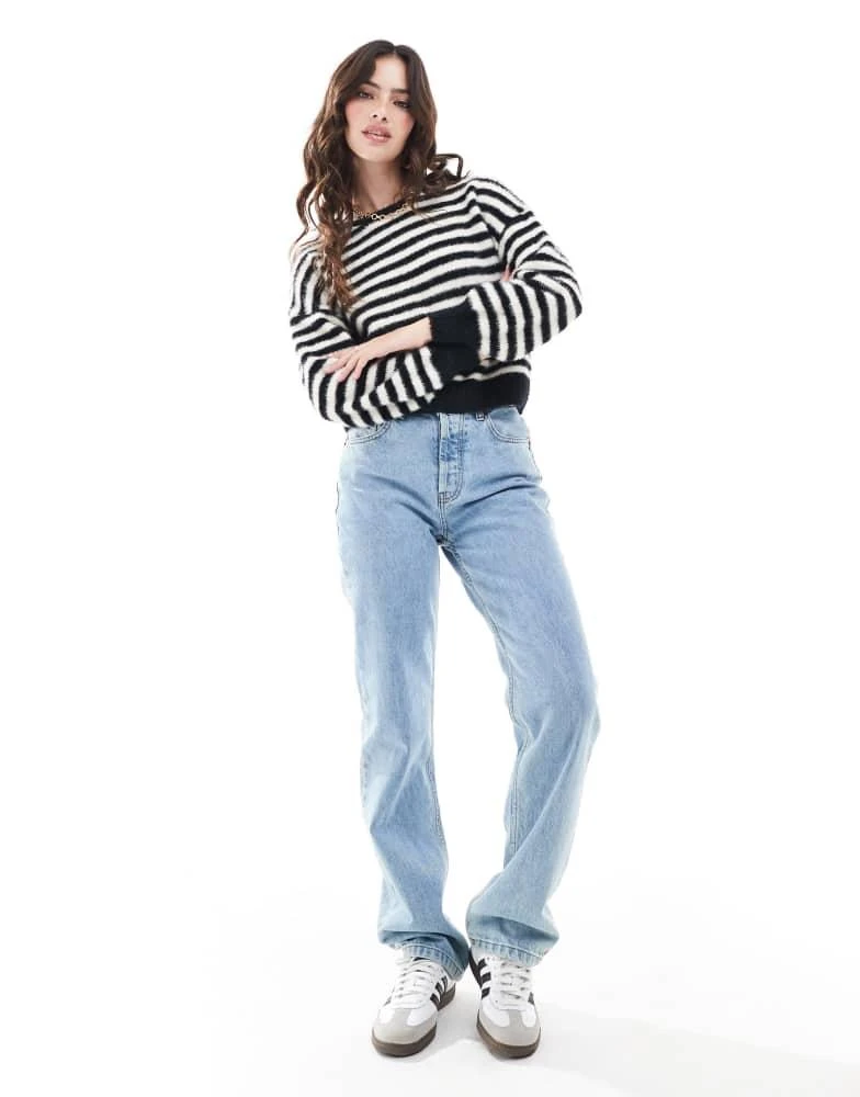 ONLY ONLY fluffy detail  stripe jumper in black & white 3