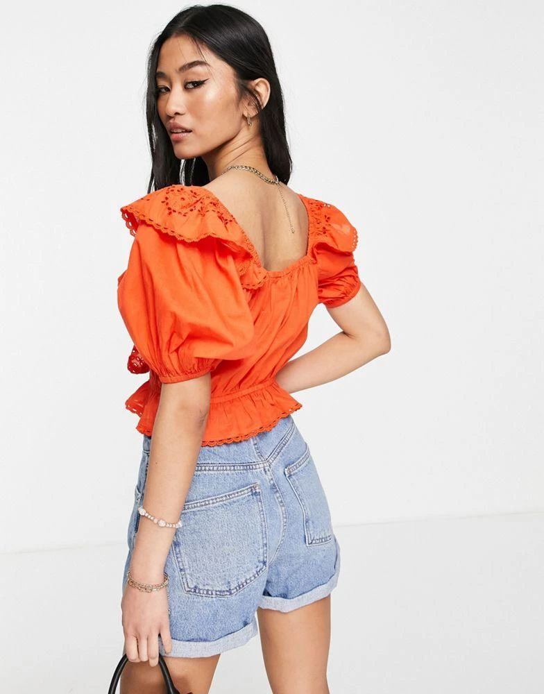 Miss Selfridge Miss Selfridge festival broderie frill detail crop top in burnt orange 2