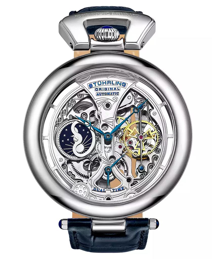 Stuhrling Men's Blue Leather Strap Watch 49mm