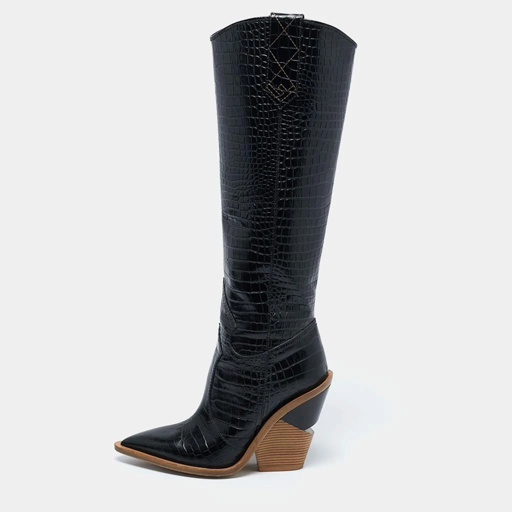 Fendi Fendi Black Croc Embossed Leather Cutwalk Tall Boots Size 36 1