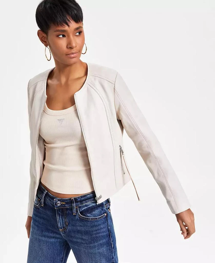 GUESS Women's Shylo Leather Zip-Front Moto Jacket 1