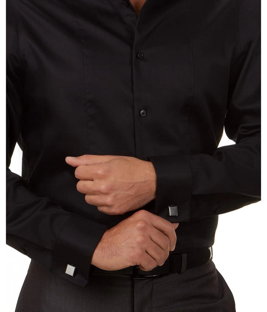 Calvin Klein Dress Shirt Slim Fit Non Iron Herringbone French Cuff 3