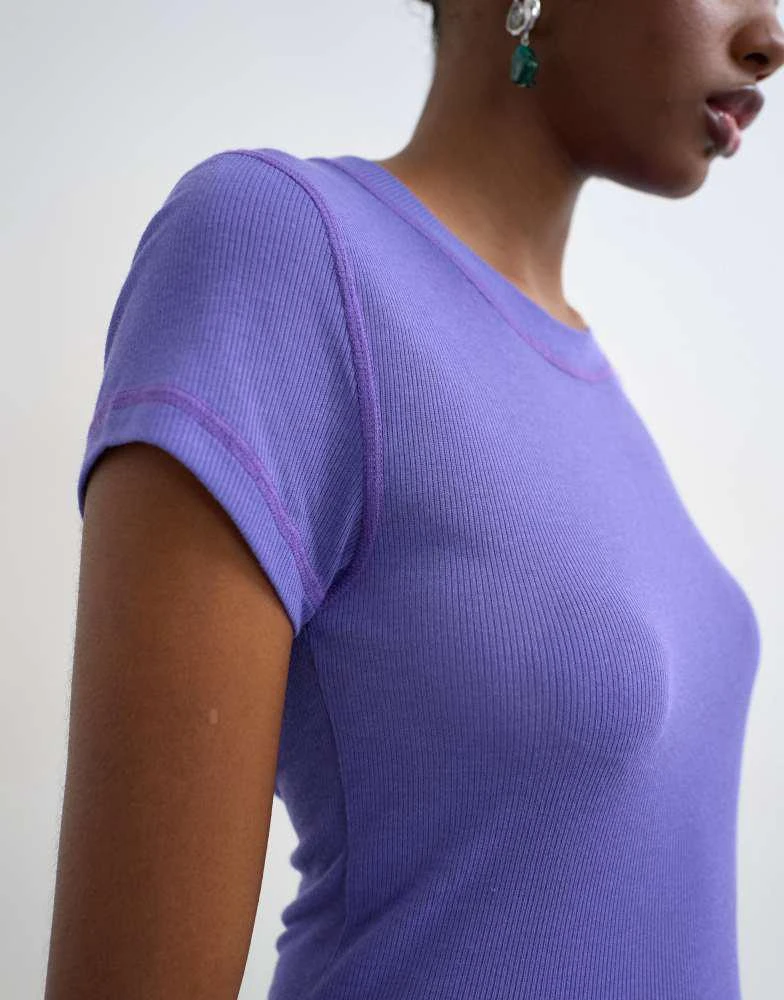 Topshop Topshop premium sheer rib long sleeve top in purple 3