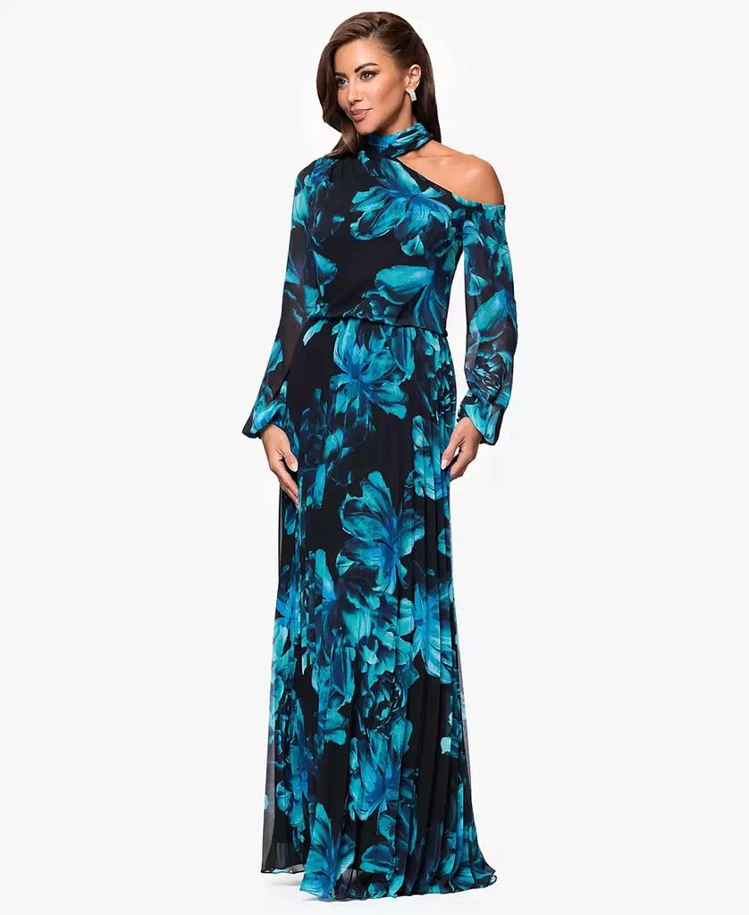 XSCAPE Petites Mock-Neck Cutout Long-Sleeve Long Sheath Dress 5