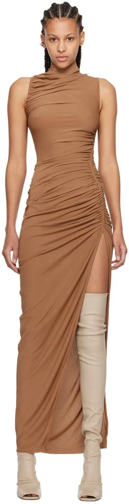 brown rick owens dress RICK OWENS Seb Dress with pull-on styling BROWN