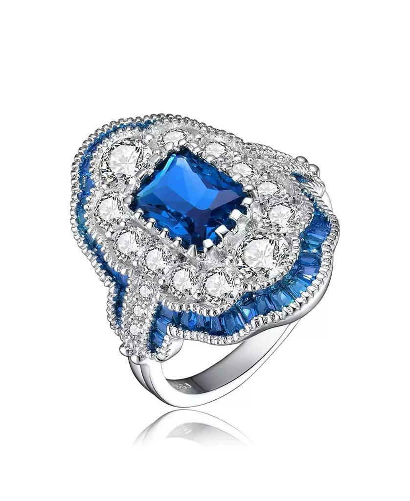 Genevive Sterling Silver Radiant and Baguette Cubic Zirconia Coctail Ring