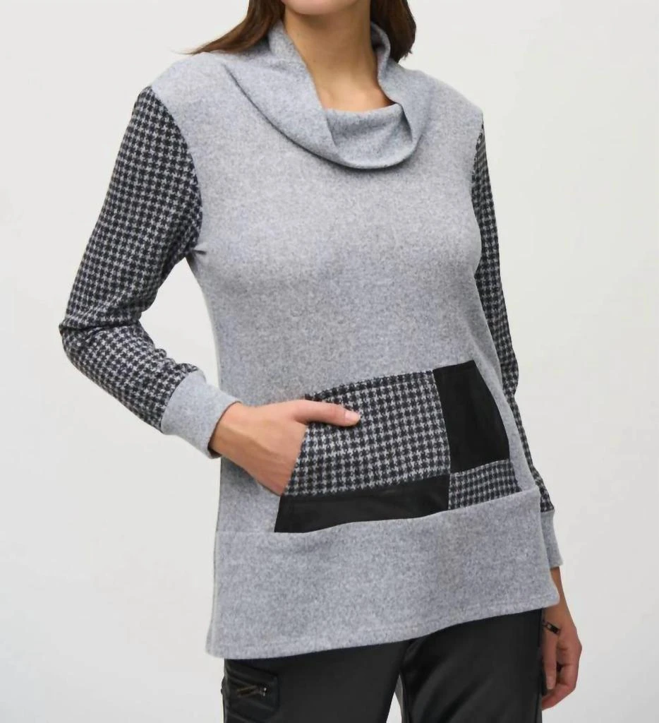 JOSEPH RIBKOFF Joseph Ribkoff - Cowl Neck Houndstooth Tunic Sweater 1