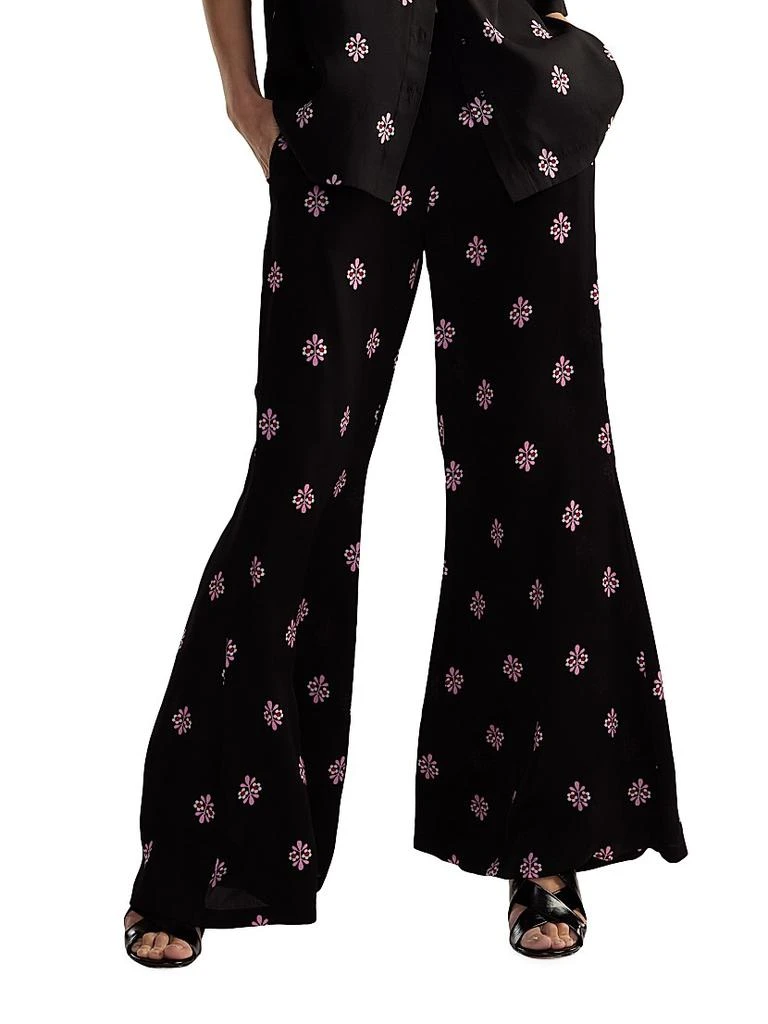 Cynthia Rowley Floral Twill High-Waist Flared Pants 5