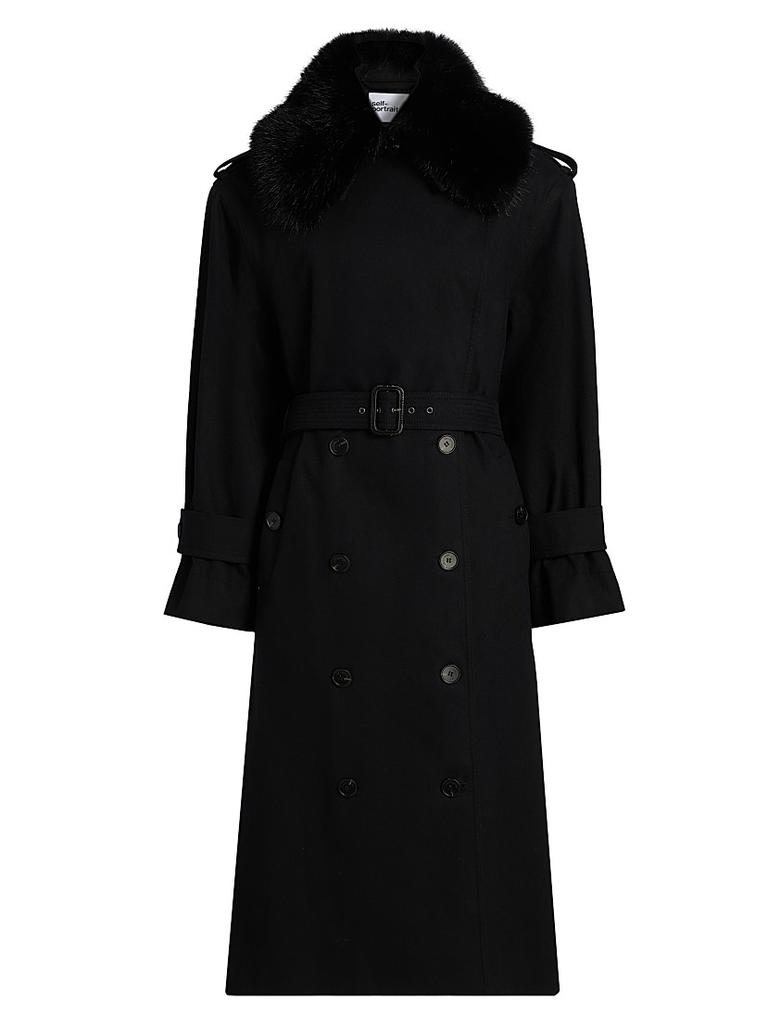 Faux Fur Collar Twill Trench Coat – On Sale Now with Up to 50% Off