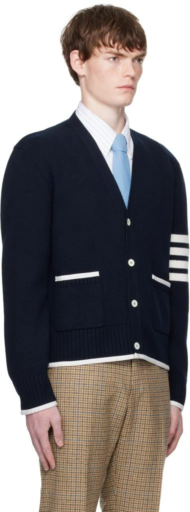 Thom Browne Navy Milano Stitch Merino Wool 4-Bar V-Neck Cardigan 2