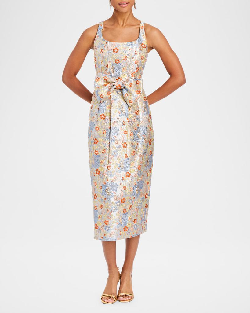 Mestiza New York Audrey Bow-Front Metallic Jacquard Midi Dress