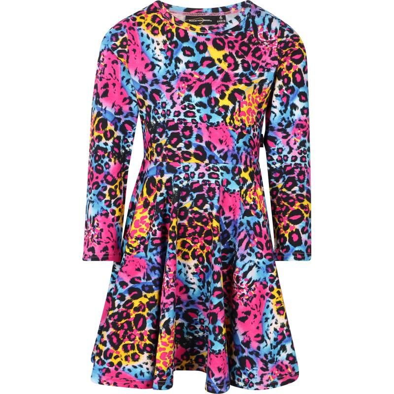 Rock Your Baby Animal print long sleeved dress in multicolour