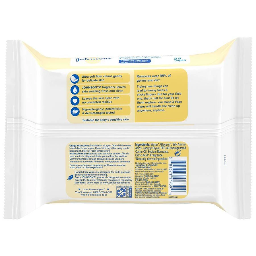 Johnson's Baby Hand & Face Gentle Cleansing Wipes, Alcohol-Free 25 4