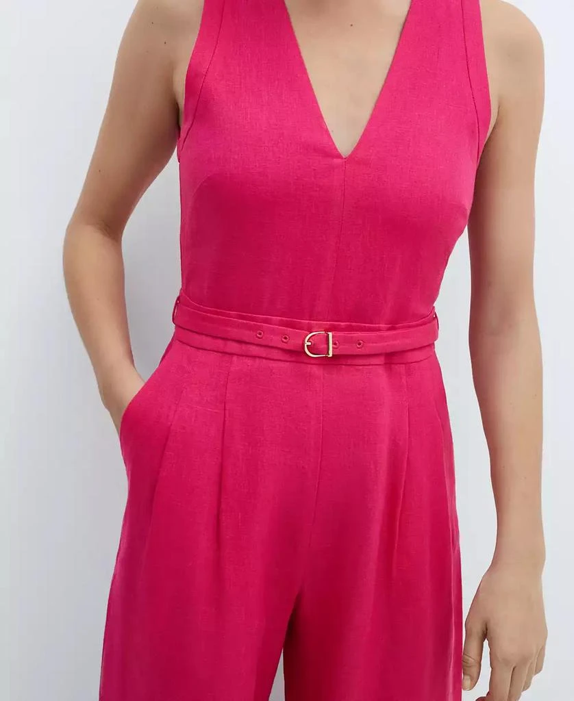 Mango Women's Belt Linen Jumpsuit 4