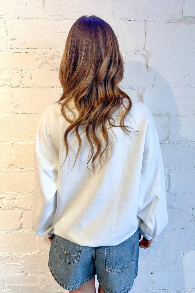 SWEET CLAIRE Clover & Bows Graphic Sweatshirt In White 2