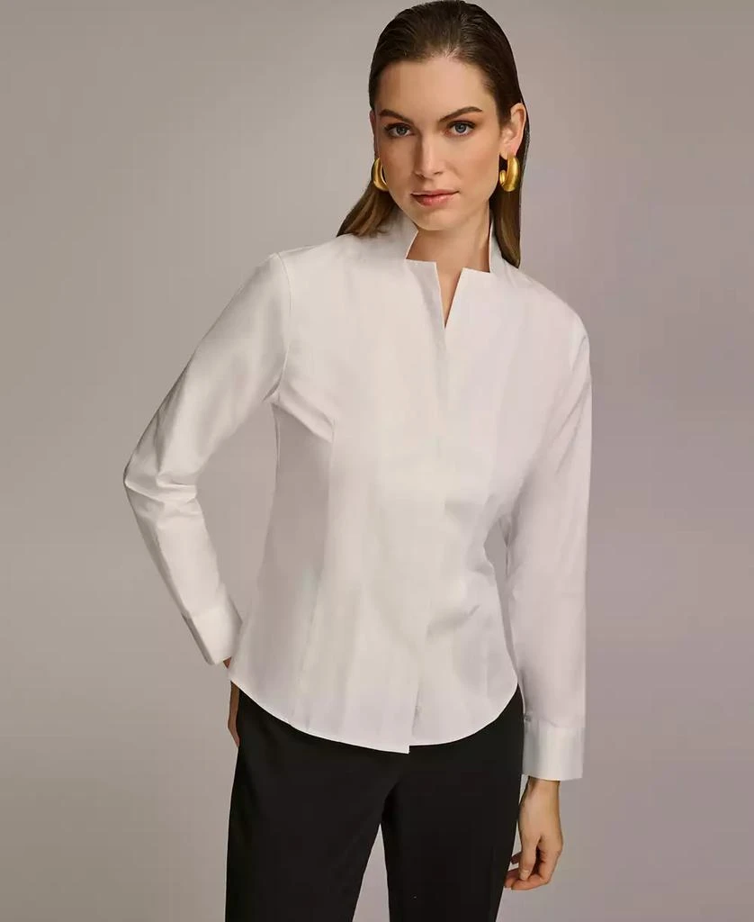 Donna Karan Women's Stand Collar Button Front Cotton Shirt 1