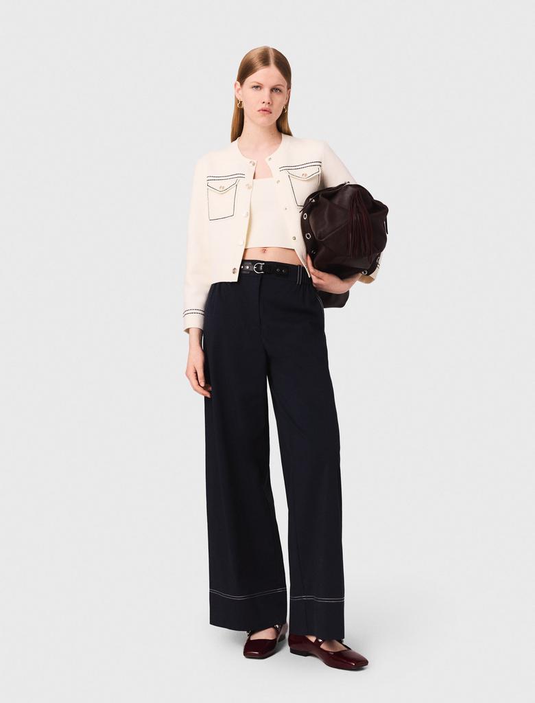 Maje Maje Woman's cotton Topstitched cropped cardigan for Fall/Winter