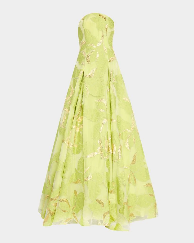 Jovani Pleated Strapless Floral Jacquard Gown 1