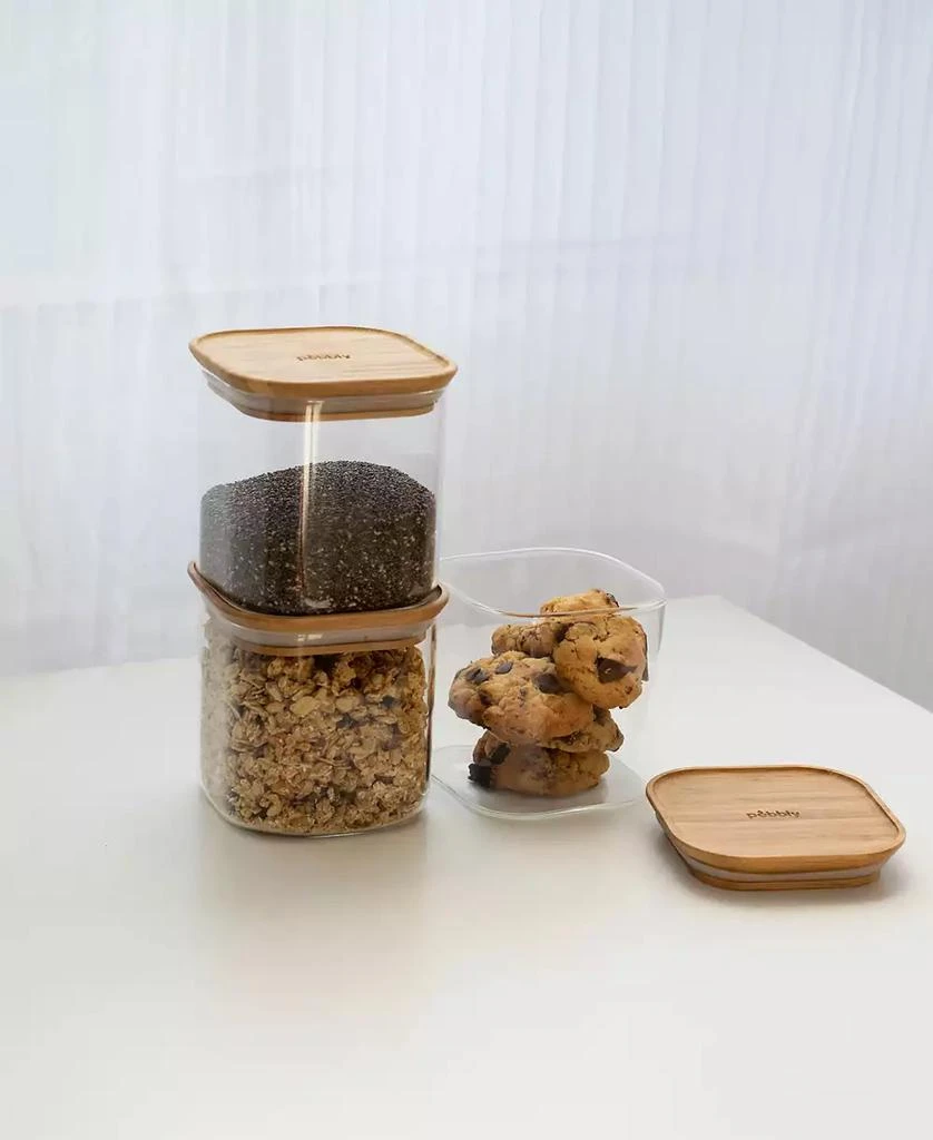 Pebbly Square Glass Canisters With Bamboo Lid, Set of 3 2