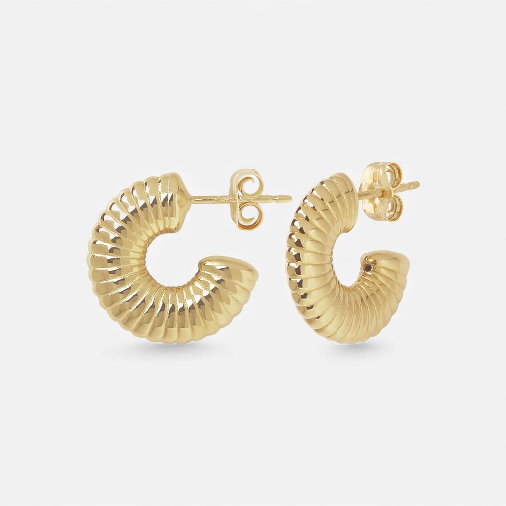 Ina Mar Ina Mar 14K Yellow Gold Flat Ribbed Hoop Earrings 21/3402