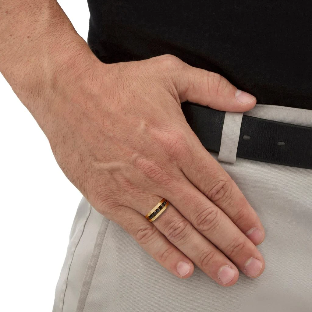 Palm Beach Jewelry Men's Round Black Crystal Yellow Gold Ion-Plated Stainless Steel Ring 3