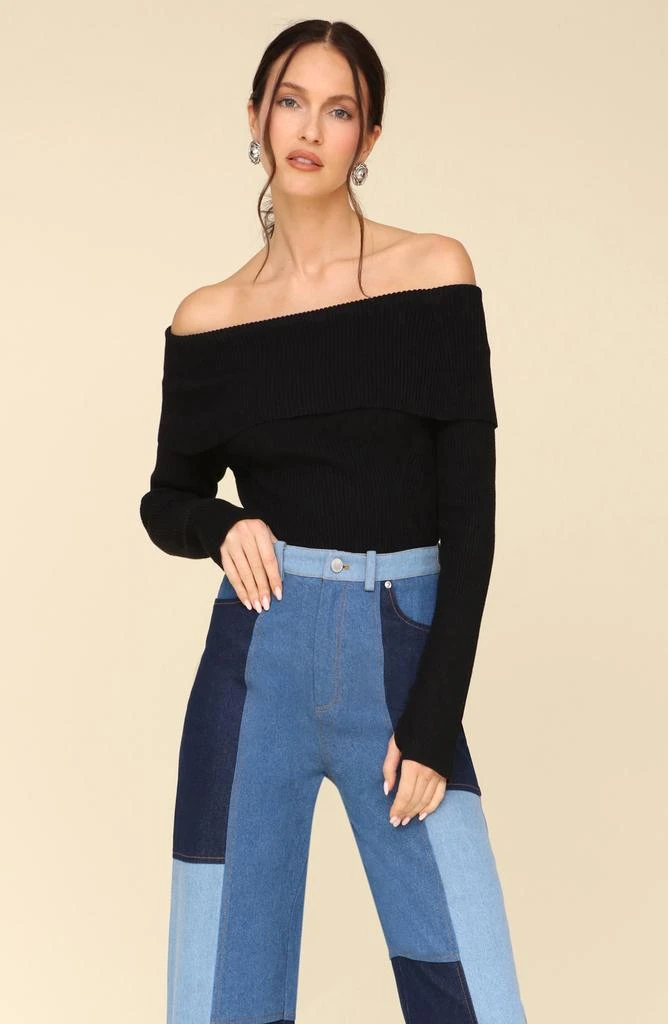 Avec Les Filles Rib Foldover Off the Shoulder Sweater Bodysuit 6