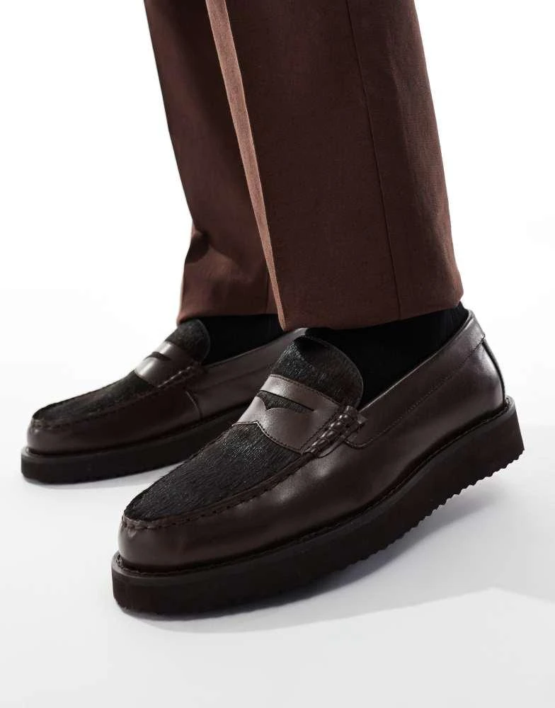 ASOS ASOS DESIGN penny loafer in brown leather with fur detail 1