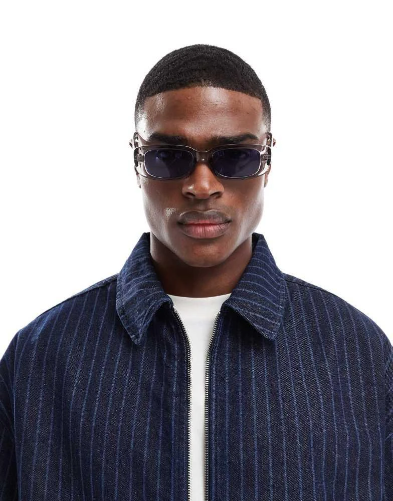 ASOS ASOS DESIGN rectangle sunglasses with blue lends and grey frame 1